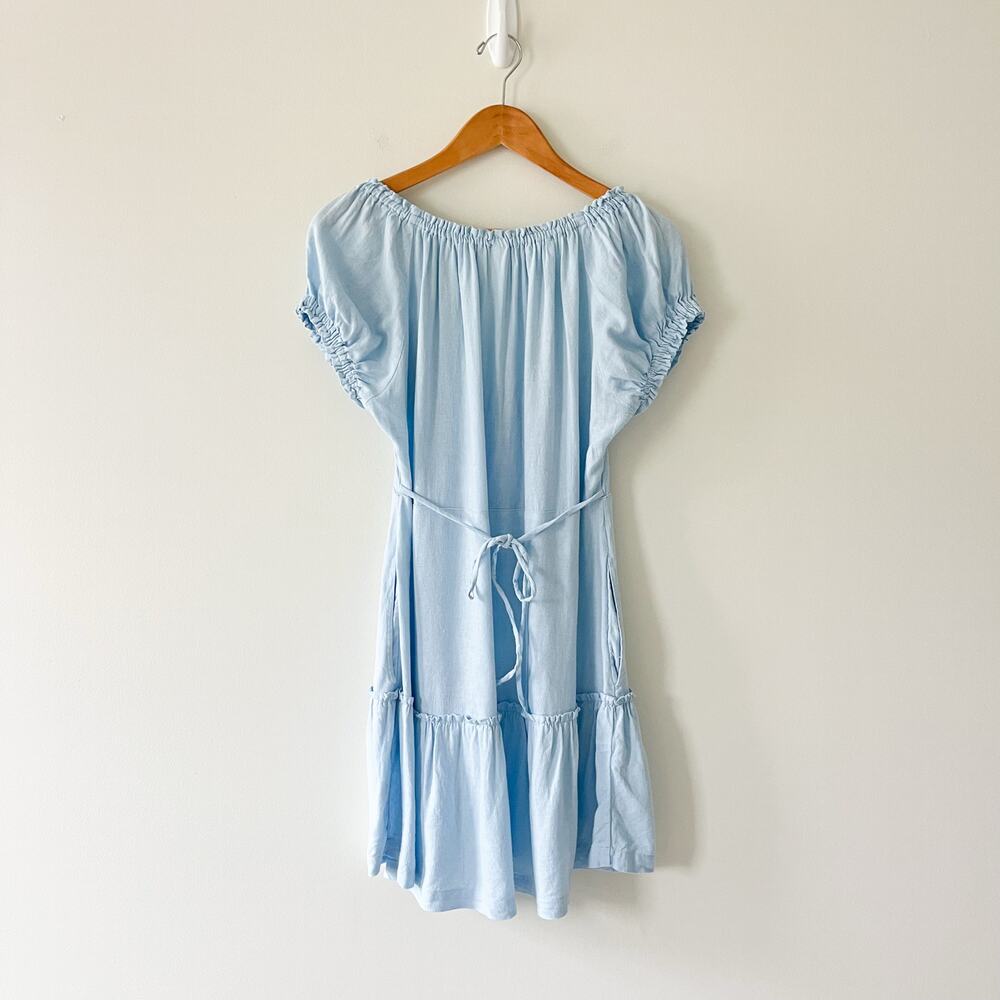 Free People Blue Perri Puff Sleeve Button Front Drop Waist Mini Dress Size Large - Picture 5 of 14